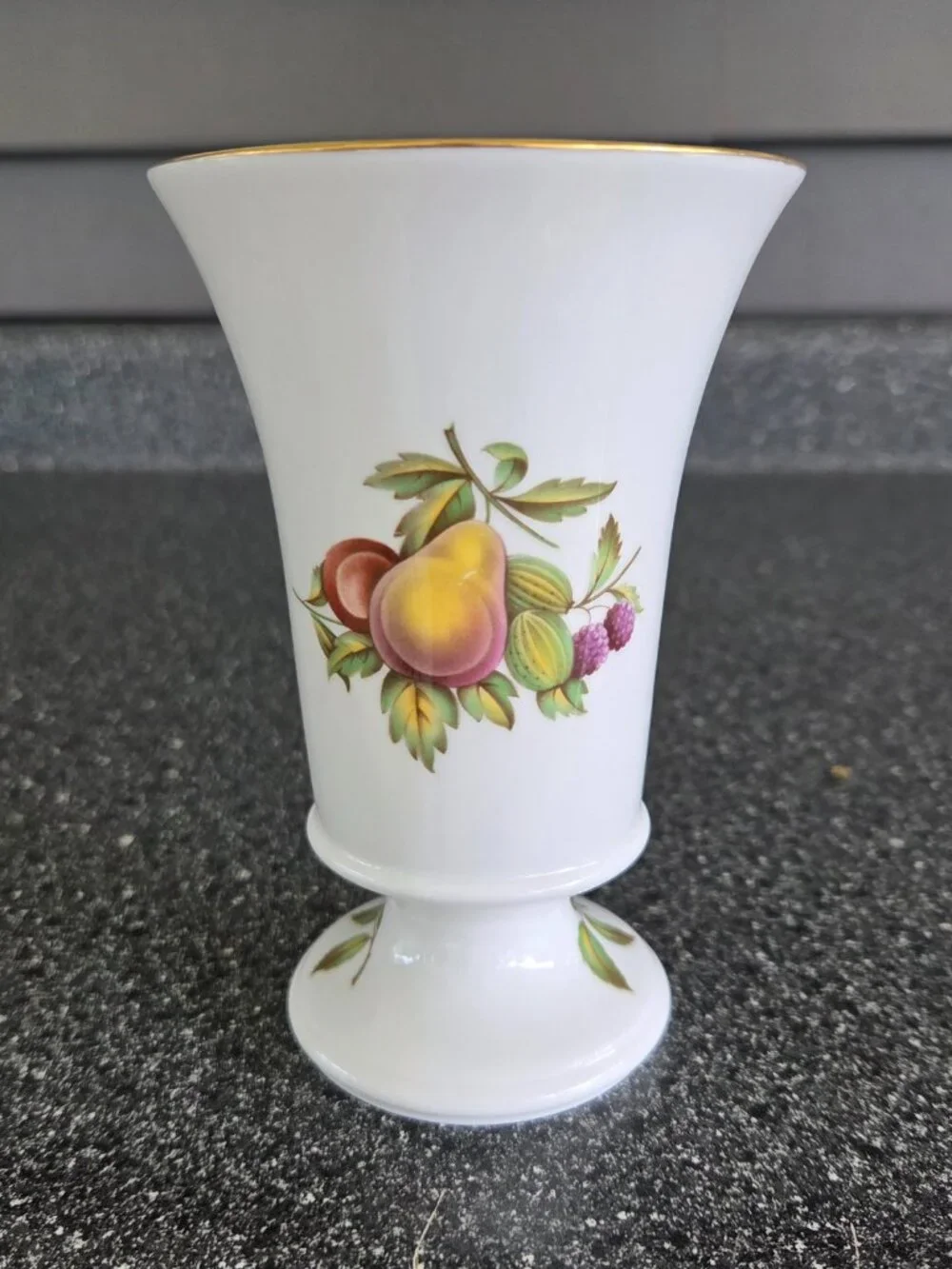 Vintage Spode Bone China Footed Spilled/Bud Vase Fruit & Foliage Gold Rim J 172